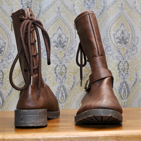 Bamboo Brown Synthetic Leather Zip-up Back-lace Boots - Size 7.5 - Picture 1 of 12